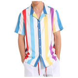 Shirt Men Short Sleeve Striped Top Button-down Shirt Men Blouse Comfort Summer Hawaii