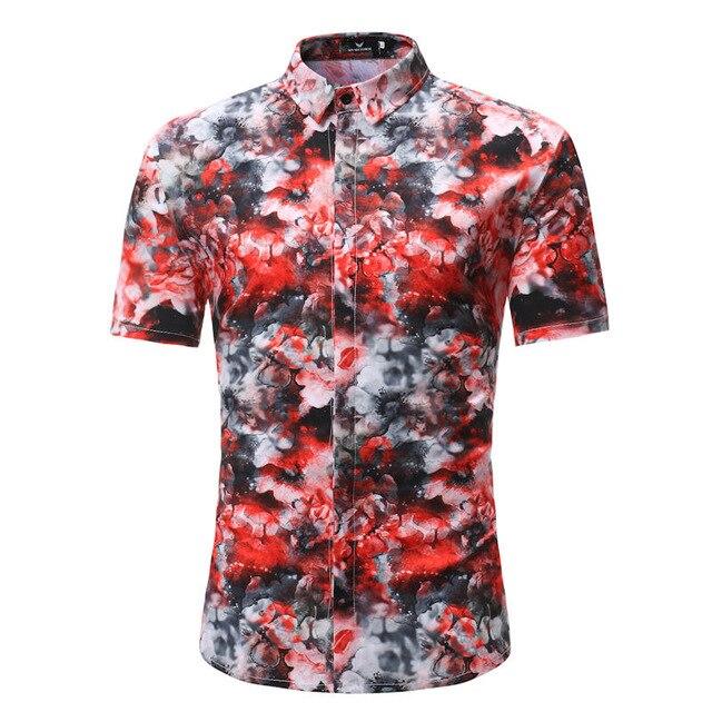Men Shirt Summer Style Palm Tree Print Beach Hawaiian Shirt Men Casual Short Sleeve Hawaii Shirt