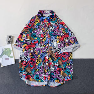 Casual Streetwear Beach Printed Short Sleeve Shirt Men Hawaii