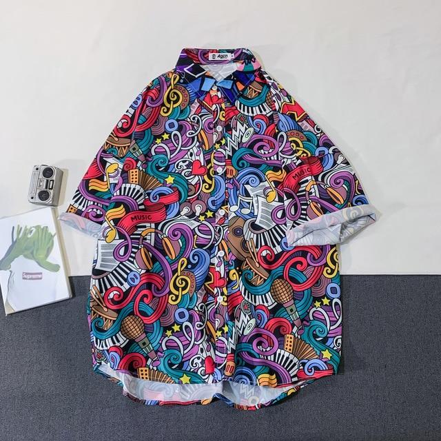 Casual Streetwear Beach Printed Short Sleeve Shirt Men Hawaii