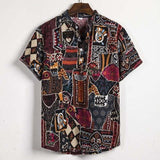 Summer Man Shirt Mens Ethnic Loose Hawaiian Henley Shirt