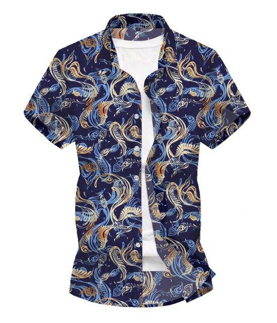 Men Shirt Summer Style Palm Tree Print Beach Hawaiian Shirt Men