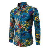 Flower Print Mens Dress Shirts Summer New Casual Hawaii Male Shirt camisa masculina