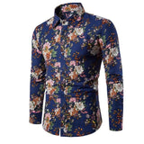 Flower Print Mens Dress Shirts Summer New Casual Hawaii Male Shirt camisa masculina